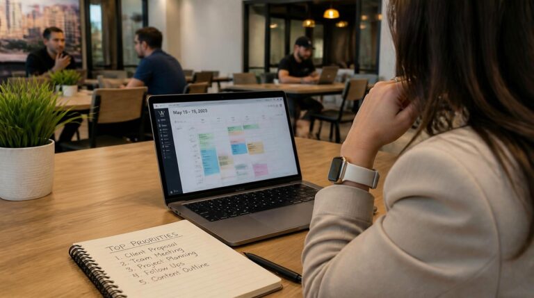 coworking professional setting a schedule for the day